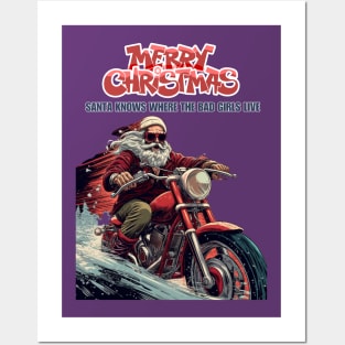 Santa Celebrate Christmas With Motorcycle Posters and Art